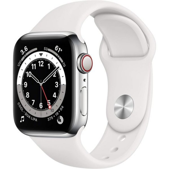 Apple Watch 시리즈 6(GPS + 셀룰러, 40mm) - 흰색 스포츠 밴드가 있는 실버 스테인리스 스틸 케이스(리퍼제품)