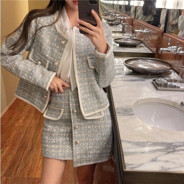 여성 트위드 자켓 미니 스커트 정장 투피스 세트