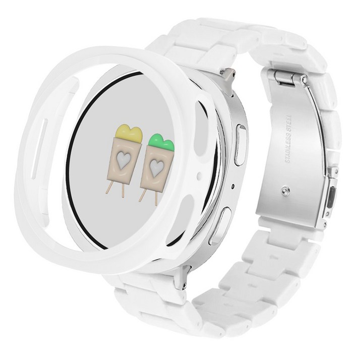 아이메이드잇 갤럭시워치 호환 블럭 스트랩 케이스 세트, 화이트