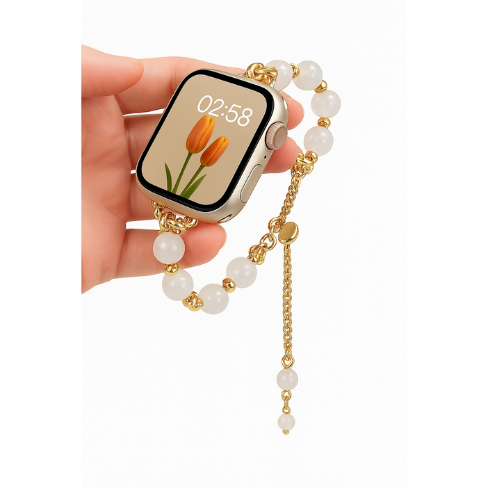 호환 애플워치 진주 메탈 스트랩, 골드&화이트