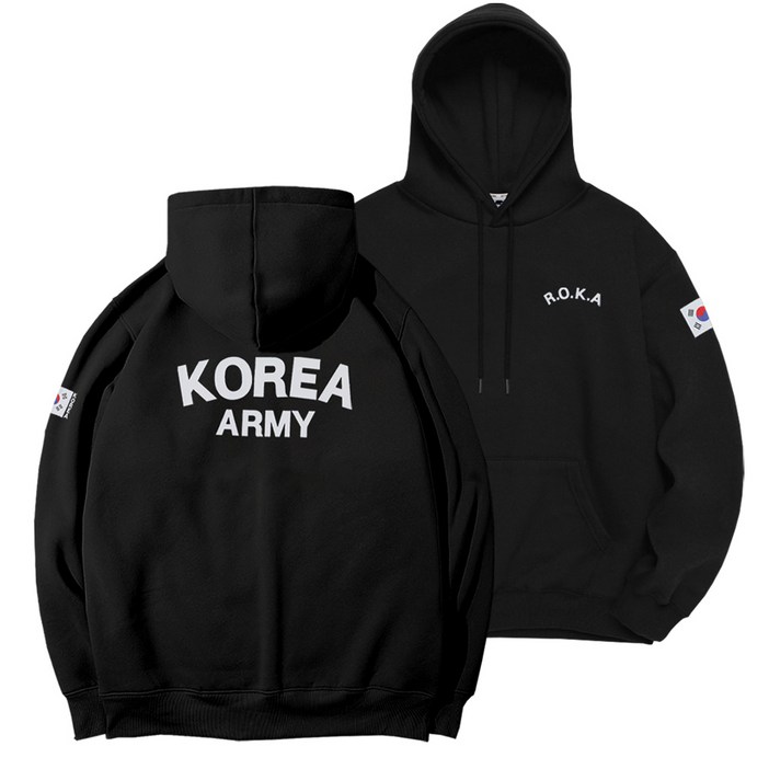 문컬렉션 남녀공용 오버핏 ROKA 프린팅 후디 캐주얼 로카 군인 코리아 아미 후드티 빅사이즈 티셔츠