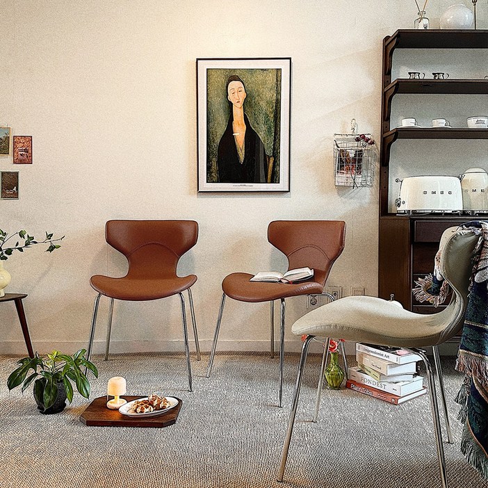 포네라 클로이 체어 카페 미드센추리 디자인 철재 식탁 의자, 2개, 블랙