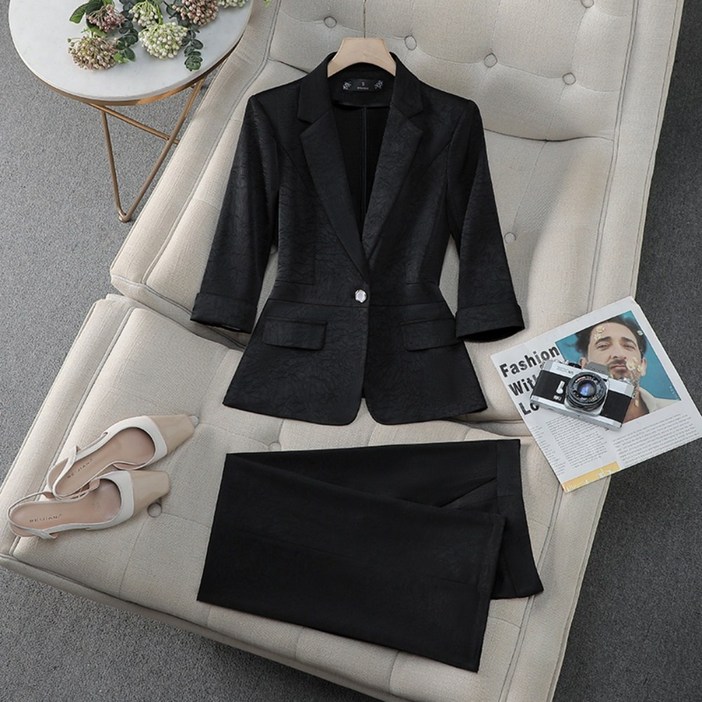 708090 봄여름 블루 정장 세트 빅사이즈 자켓 투피스