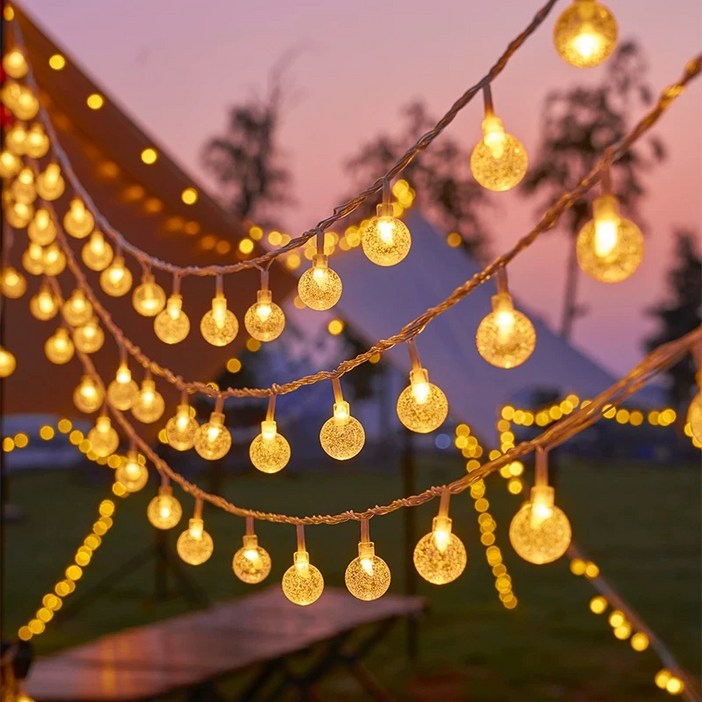SASAKO 감성캠핑 LED 줄조명 앵두전구 크리스마스 장식등 파티라이트 정원 카페 야외조명 크리스마스조명 방수 줄조명 USB배터리 양용형