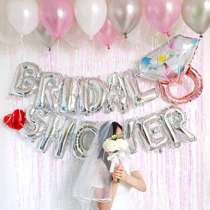 파티온 브라이덜샤워 파티커튼세트, 이니셜골드파티커튼골드반지풍선골드