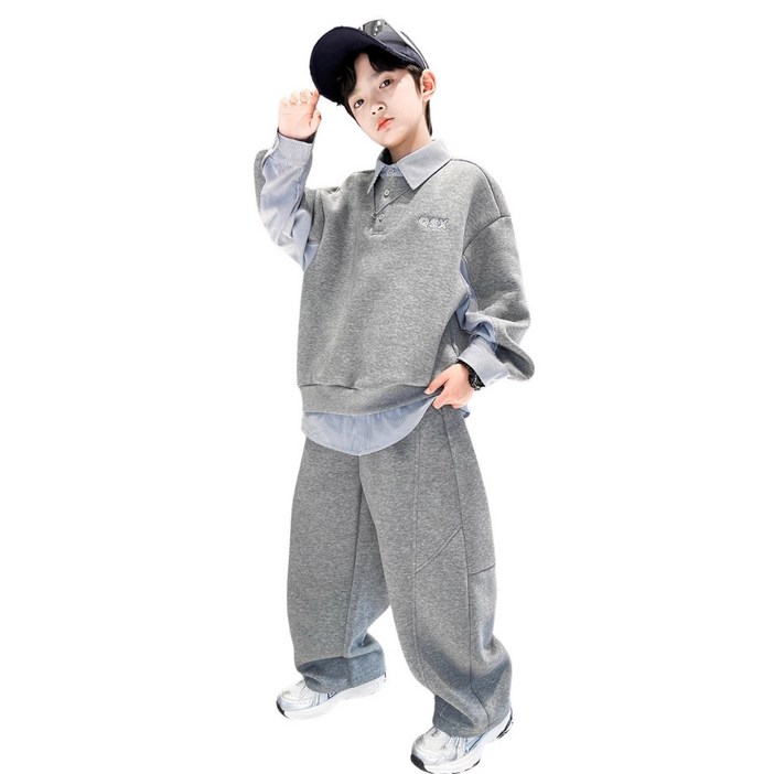 삐삐네옷가게 남아용 봄 상하 댄디 스트릿 셔츠 레이어드 세트