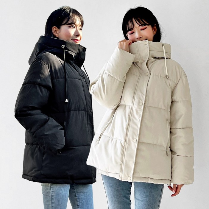 바이얼리 오버핏 하이넥 후드 하프패딩 빅사이즈