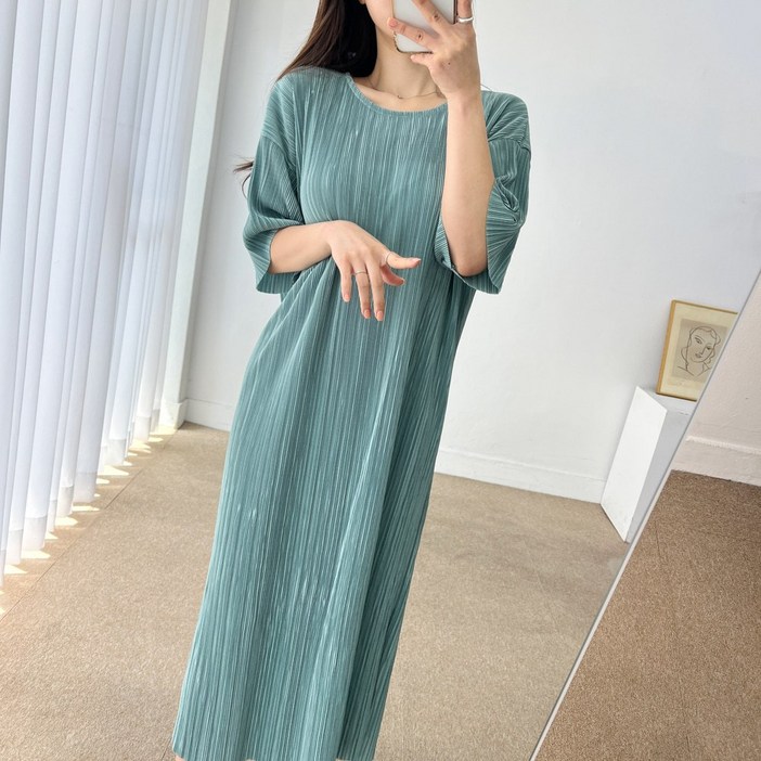 무배 오버핏 썸머 플리츠 주름 트임 반팔 트임 롱 원피스 5color