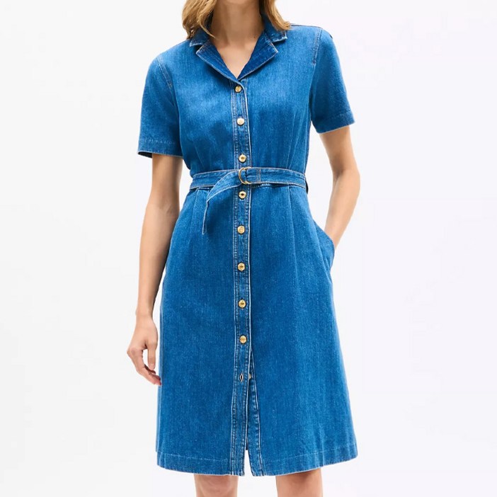 타미 여성 벨티드 데님 셔츠드레스 Medium Wash