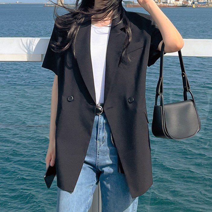 (초특가 고퀄리티)(국내 자체 제작)(당일 발송) 엘린 더블 원버튼 반팔 여름 자켓