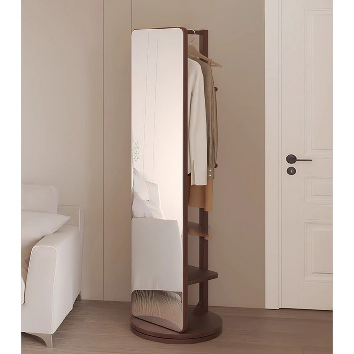 에코소라노 수납형 원목 선반 전신 회전 거울 옷걸이행거 수납 행거 스탠드 옷걸이, 월넛RFCYJ4014N