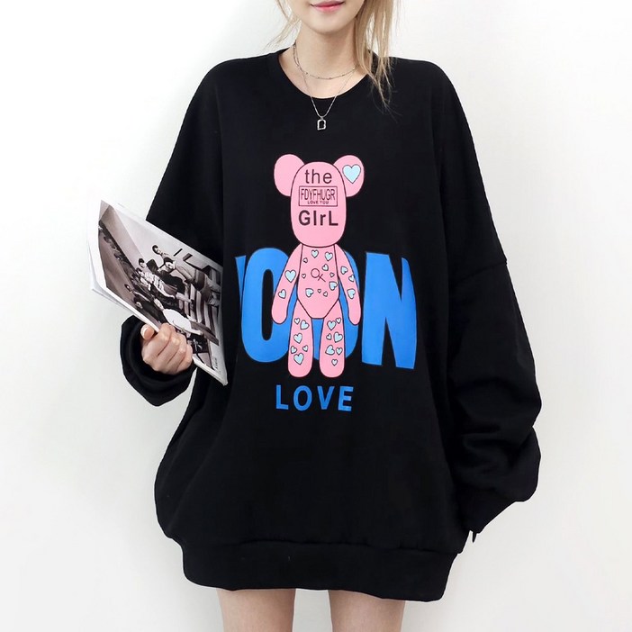 5XL, 2COLOR 하트베어 빅 맨투맨 5599까지 빅사이즈 오버사이즈 루즈핏 남여공용 홈웨어