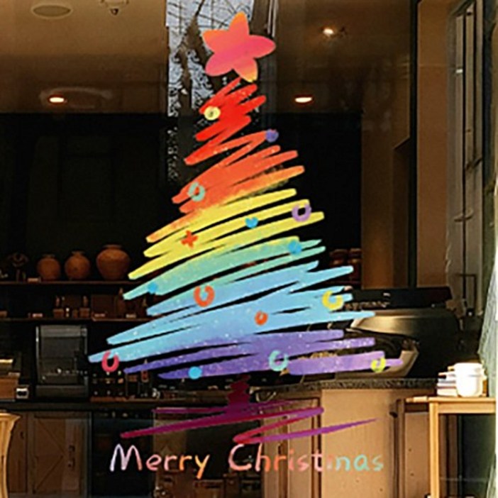 모아룸 크리스마스 트리 창문 스티커 장식 소품 쇼핑몰 분위기, 컬러트리