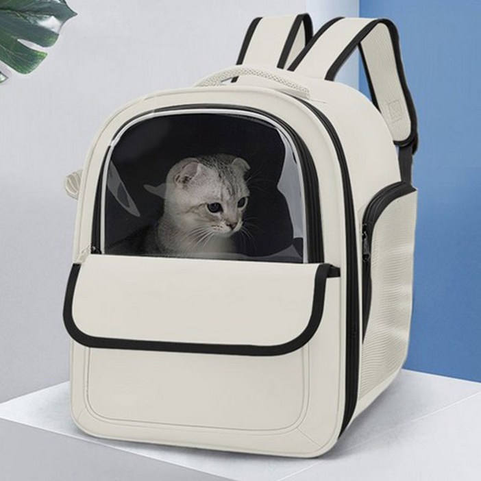 메일켓 반려동물 통풍 투명창 대용량 이동식 백팩, 베이지, 1개