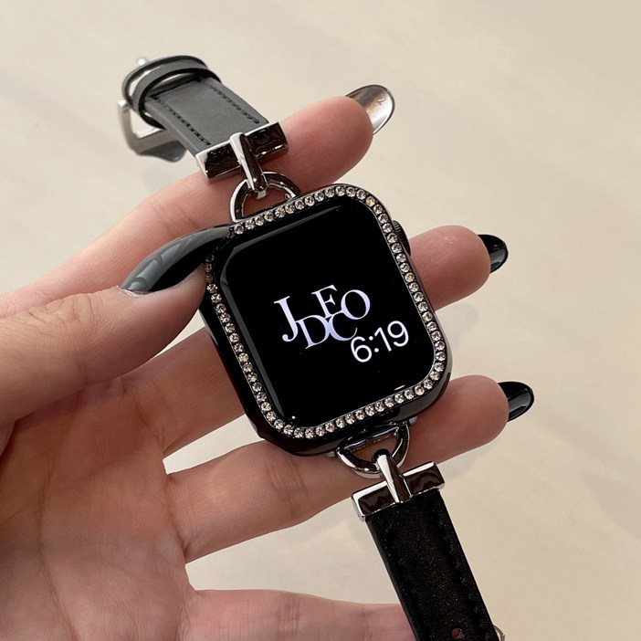 제이데코 애플워치 호환 D버클 슬림 레더 스트랩, 1개, 블랙