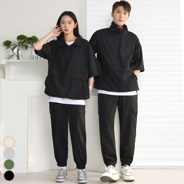 텐클로 빅사이즈 상의 90140 남녀공용 바람막이 반집업 반팔 아노락 조거 팬츠 트레이닝 상하세트