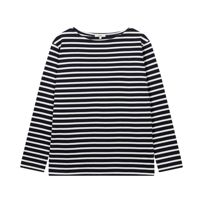 JAJU자주 여 헤비 코튼 보트넥 긴팔 티셔츠다크 네이비