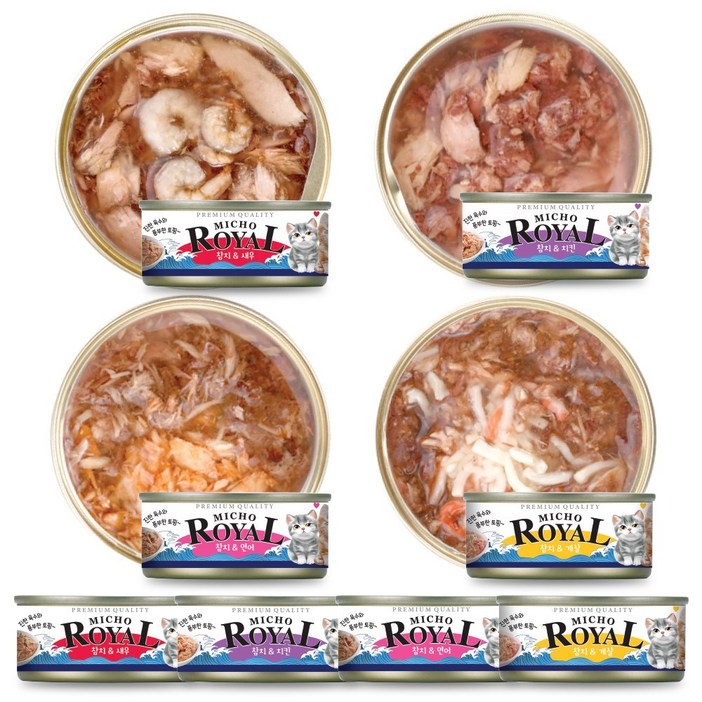 프리미엄 로얄 미쵸 캔 5종 콤보 170g x 24개입 고양이 간식 통조림, 24개, 170g 프리미엄 로얄 미쵸 캔 5종 콤보 170g x 24개입 고양이 간식 통조림, 24개, 170g
