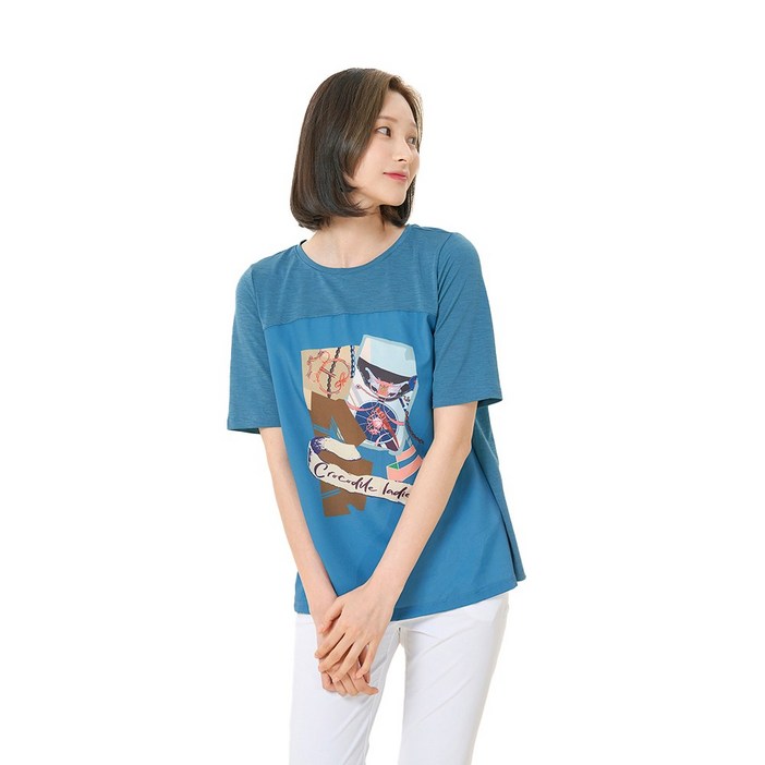 크로커다일레이디 인견 불가리 소재 원포인트 라운드 티셔츠CLDMTS502
