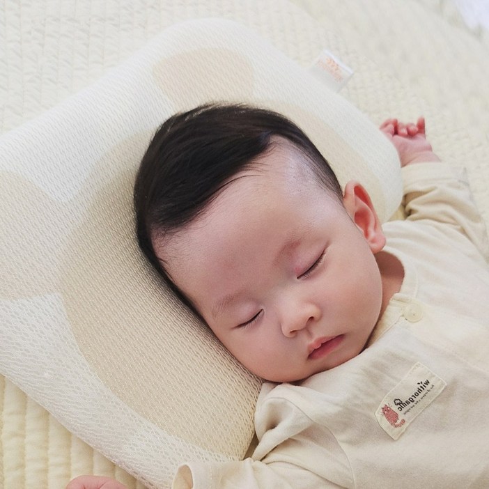 키즈웍 3D 에어 메쉬 자장가 베개 신생아 아기 짱구 두상 태열 와이드 필로우, 1개, 베이지