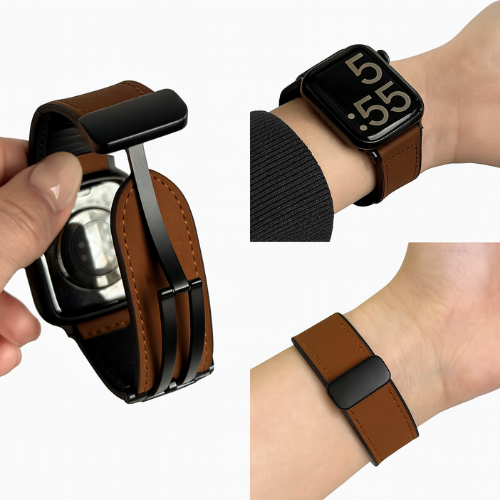 모드니쓰 애플워치 호환 가죽 마그네틱 스트랩, 다크브라운
