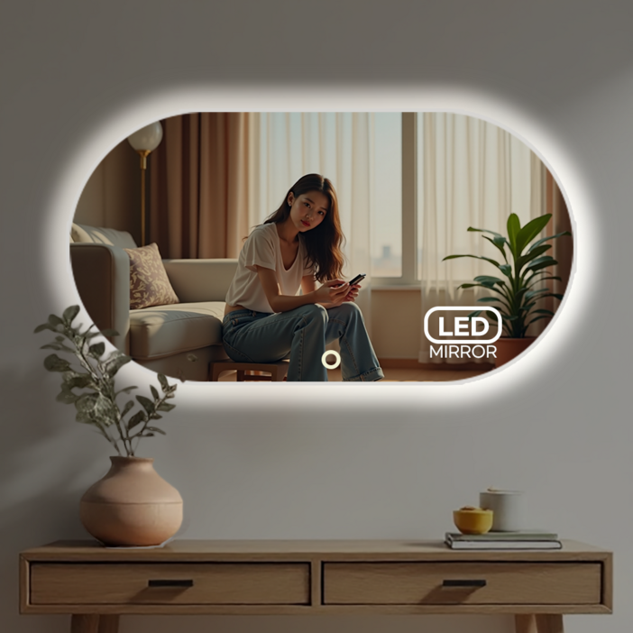 LED 타원 화장실 화장대 벽걸이 가로 거울 스마트 간접조명 터치스위치 세면대 미용실 거울