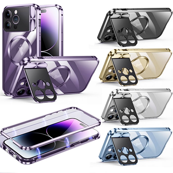 아이폰 15 14 13 프로 맥스 마그네틱 카메라보호 거치대 맥세이프 강화유리 풀커버 메탈 범퍼 케이스
