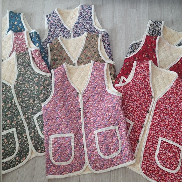 색상 선택 가능 size 5588 레트로 플라워 촌캉스 베스트 F890 할머니 할매 엄마 학생 꽃무늬 김장조끼 보온 겨울 방한 빅사이즈 조끼