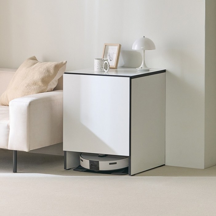 하이드 500 로봇청소기수납장 선반 로보락 삼성 호환 거실협탁 슬라이드형, 화이트