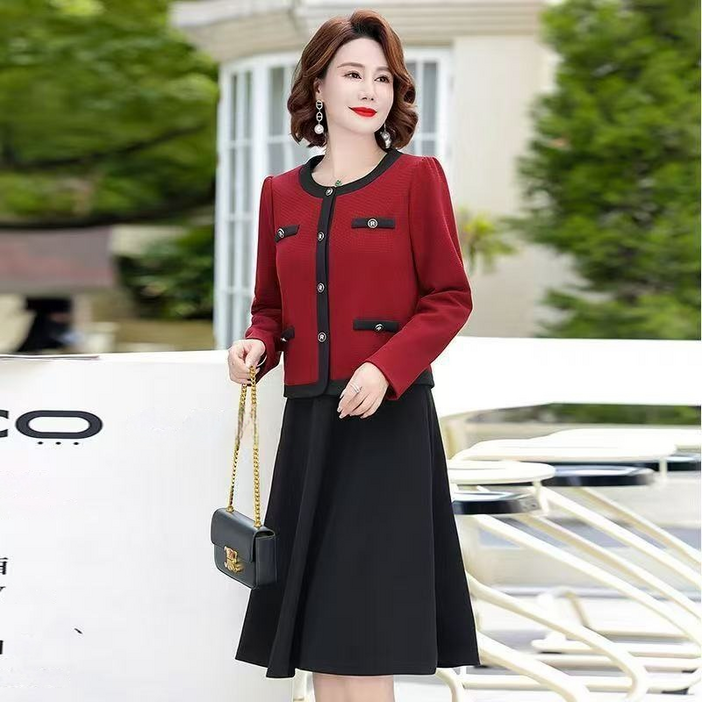 AURALA  중년 여성 원피스 가을 신상 빅사이즈 루즈핏 패션 라운드 민소매 원피스코트 투피스