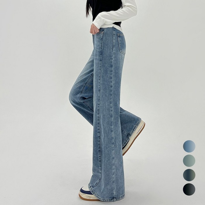 코모도 여성 와이드 청바지 절개 라인 4컬러  2단기장