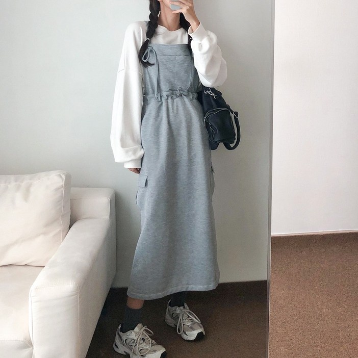 요시아나 당일발송 코코리 말랑 끈나시 점프 카고 쭈리면 롱원피스 2컬러