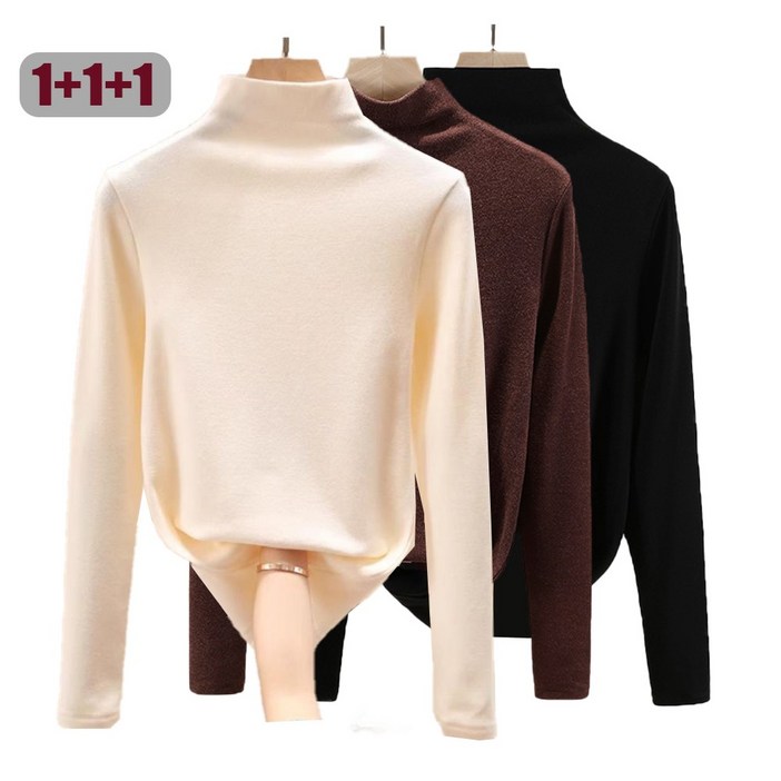 IEDUOS 여성 반목티 긴팔 티셔츠 3종 세트 봄 가을 겨울 따듯한 기모 반목 목폴라 데일리 긴팔 티셔츠111