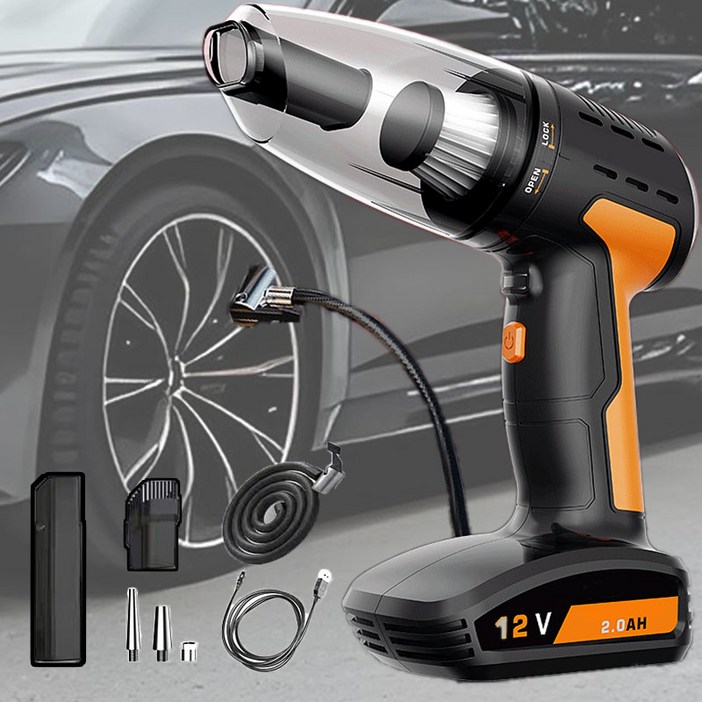 Voltmate 4in1 차량용 청소기 압력측정 무선 소형 고출력 차량용 가정용 청소기 조명 USB 충전, 노란색