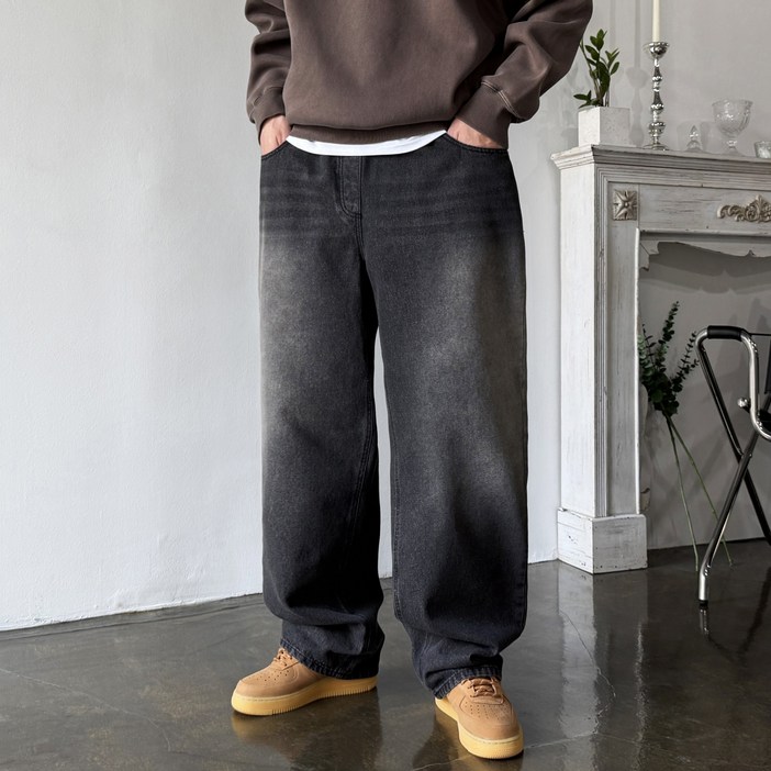 웨일즈 워싱 롱 와이드 벌룬 밴딩 청바지 데님 팬츠 3 Color 빅사이즈 까지