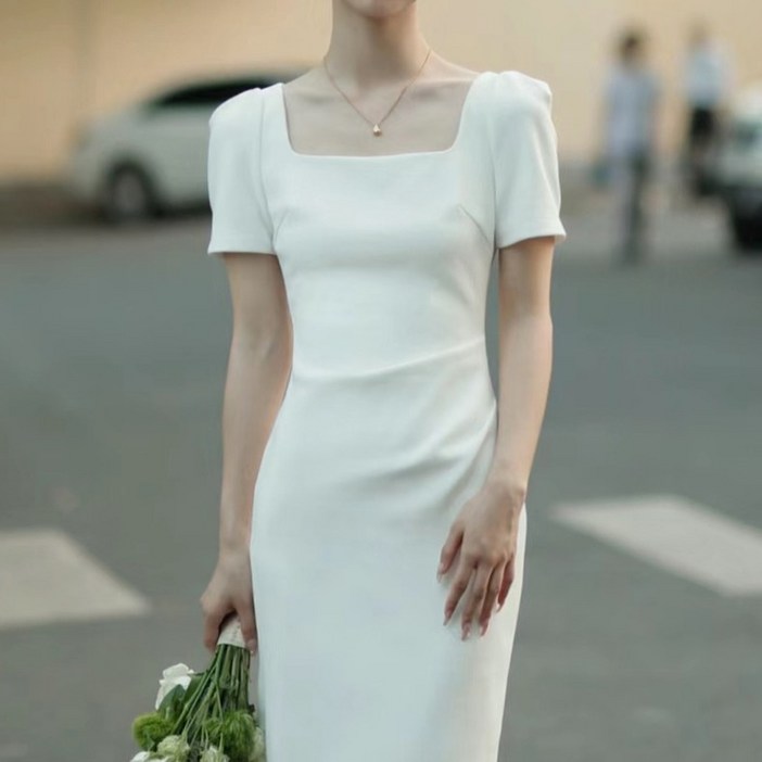 레티고 스퀘어넥 뒷트임 롱 원피스