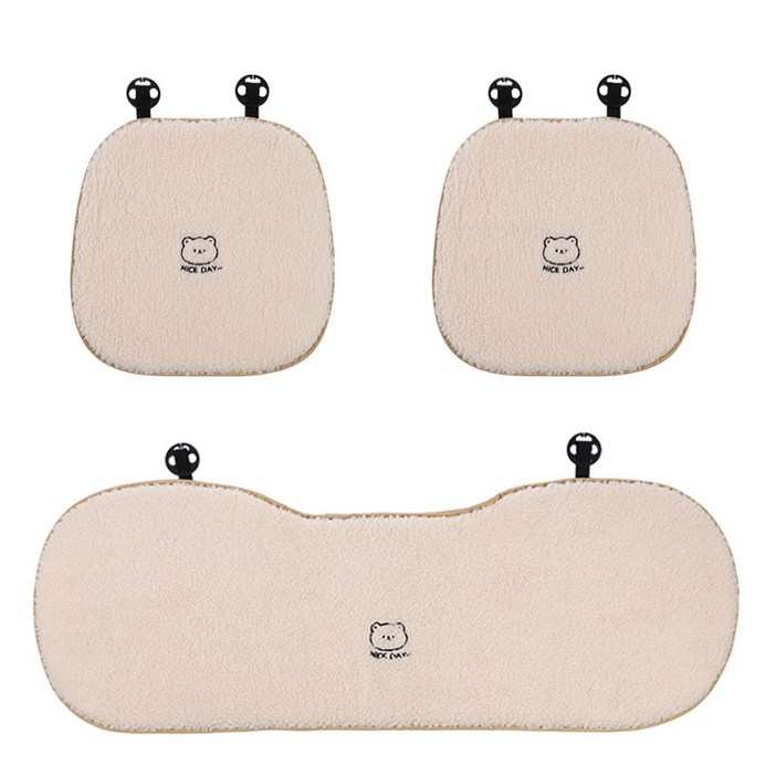 마법의 주머니 프리미엄 겨울 극세사 부드럽고 따뜻한 자동차 시트 방석, 1세트, 아이보리 곰돌이 앞좌석 2p+뒷좌석 방석1p