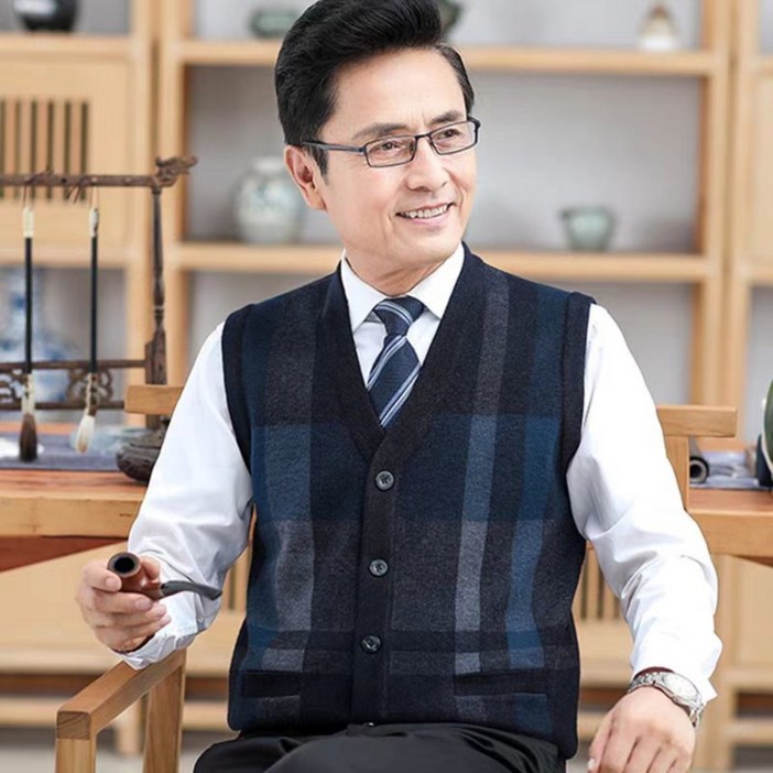 MOSAIRATION 봄가을 두꺼운 중년남성 옷 5060대 아빠옷 보온 스웨터 조끼 가디건 니트 베스트 H16