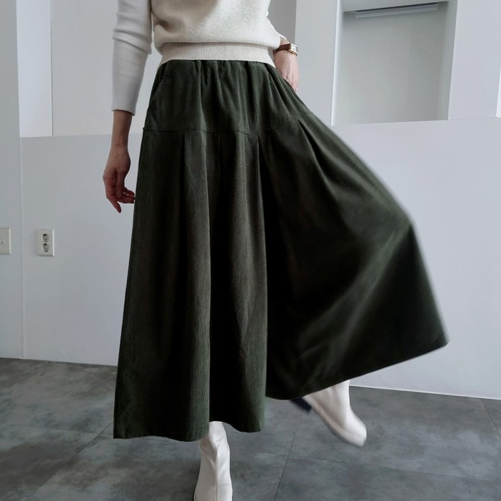 리즈와이 골덴 훌 핀턱 밴딩 와이드 큐롯 치마바지 4color