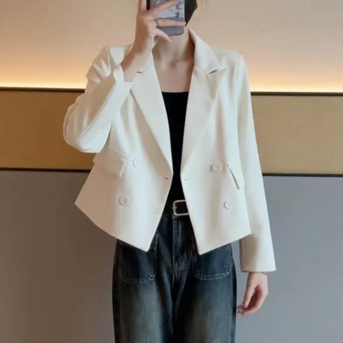 여성용 데일리 베이직 캐주얼 긴팔 숏 더블버튼 정장 자켓