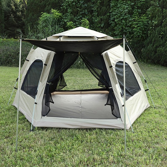 크크캠프 블랙 코팅 헥사돔 원터치 텐트