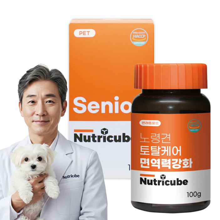뉴트리큐브 반려동물 강아지영양제 관절 피부피모 눈물개선 눈건강 면역력강화 유산균 장건강 노령견 항산화 애견, 1개, 시니어, 100정