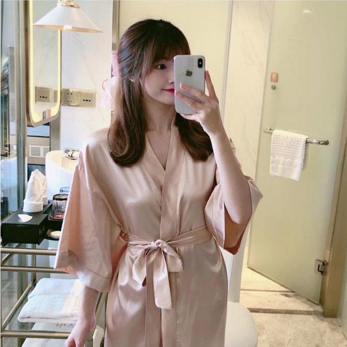 기쁨미소 여성 실크 샤워가운 골프 샤워가운