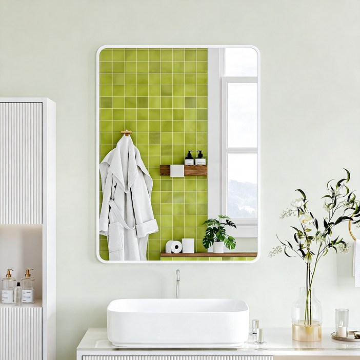 뷰티피크 라운드형 벽거울 화장대거울 욕실거울 강화안전유리, 화이트75cm