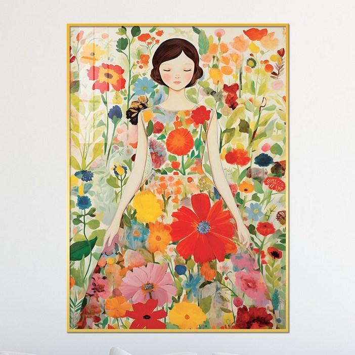 아트블루 알록달록 꽃다발을 든 여인 플라워 그림 북유럽 액자