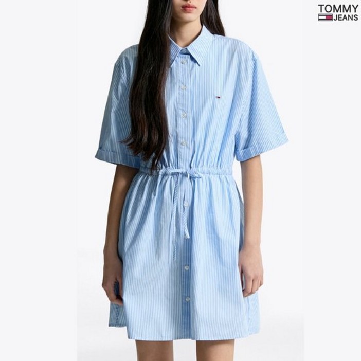 타미힐피거 데님 타미진여성 스트라이프 셔츠 미니 원피스
