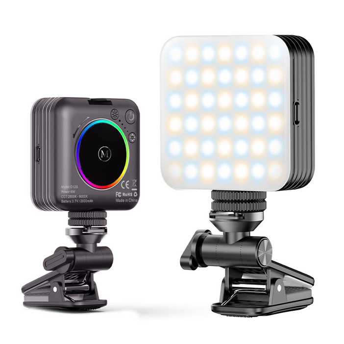 NOLIRVA 휴대용 LED 셀카 조명 스마트폰 촬영용 미니 클립 RGB 보조조명, 1개, D12s