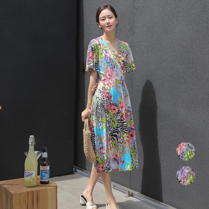 프롬코 자체제작 여성 여름 호피 지브라 플라워 원피스 66 77 88