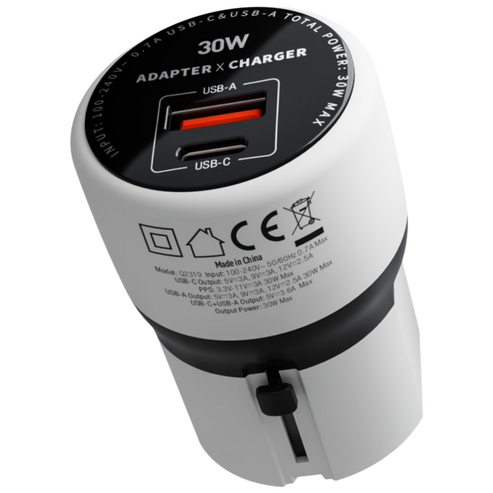 미니 여행용 멀티어댑터 GaN 해외 초고속 PD30W플러그 어댑터 전세계 어댑터 C타입 화이트, 1박스