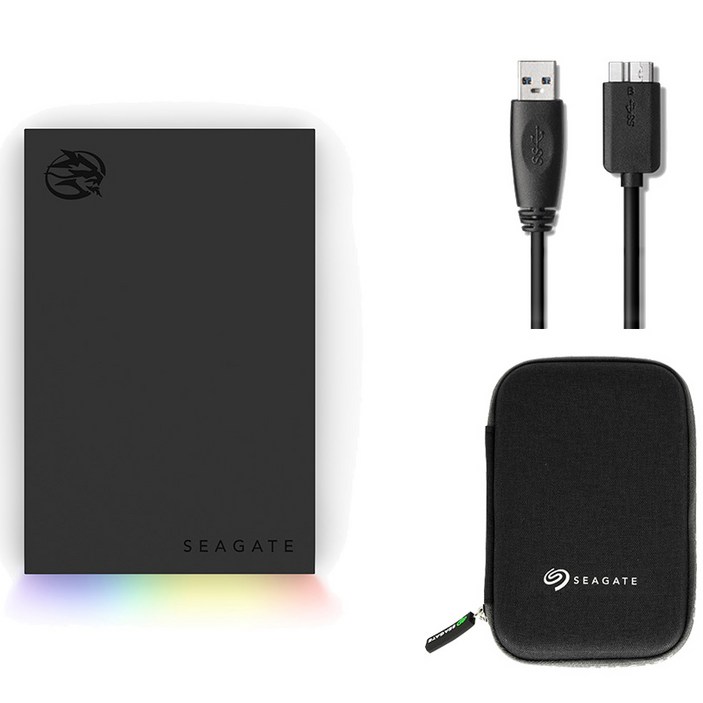 씨게이트 FireCuda Gaming 외장하드 STKL2000400 데이터 복구 서비스 파우치USB케이블, 블랙, 2TB